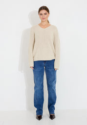 Tröja V-neck - Sand