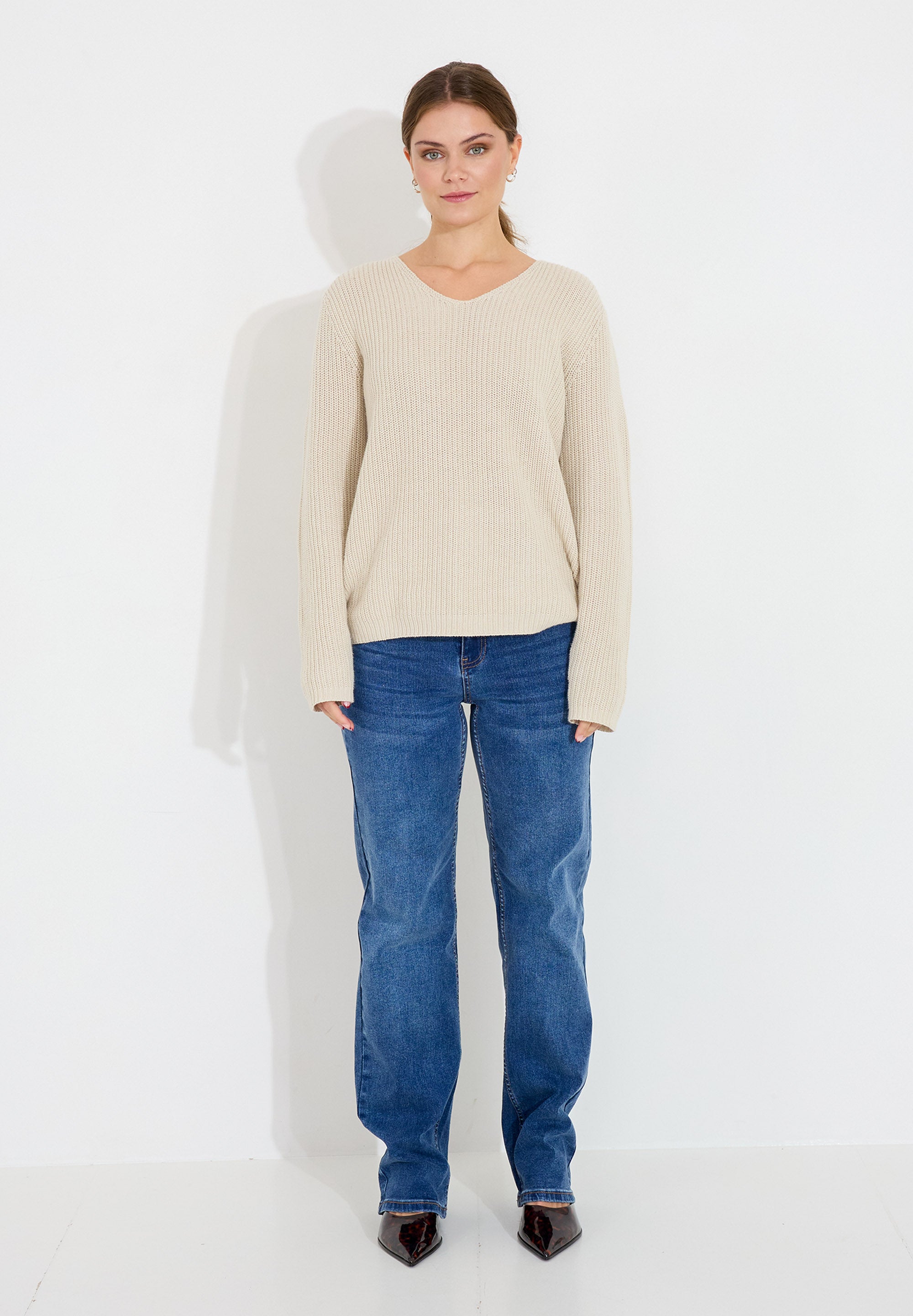 Tröja V-neck - Sand