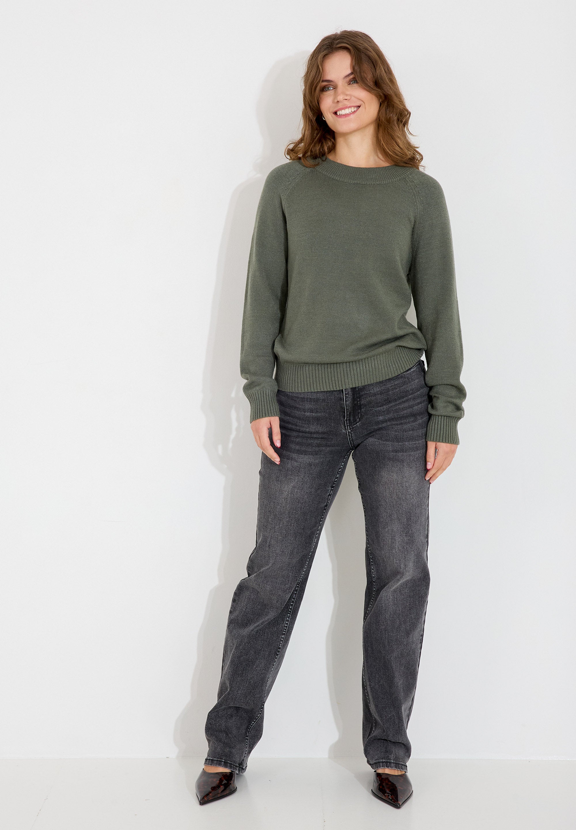 Tröja O-neck - Green Melange