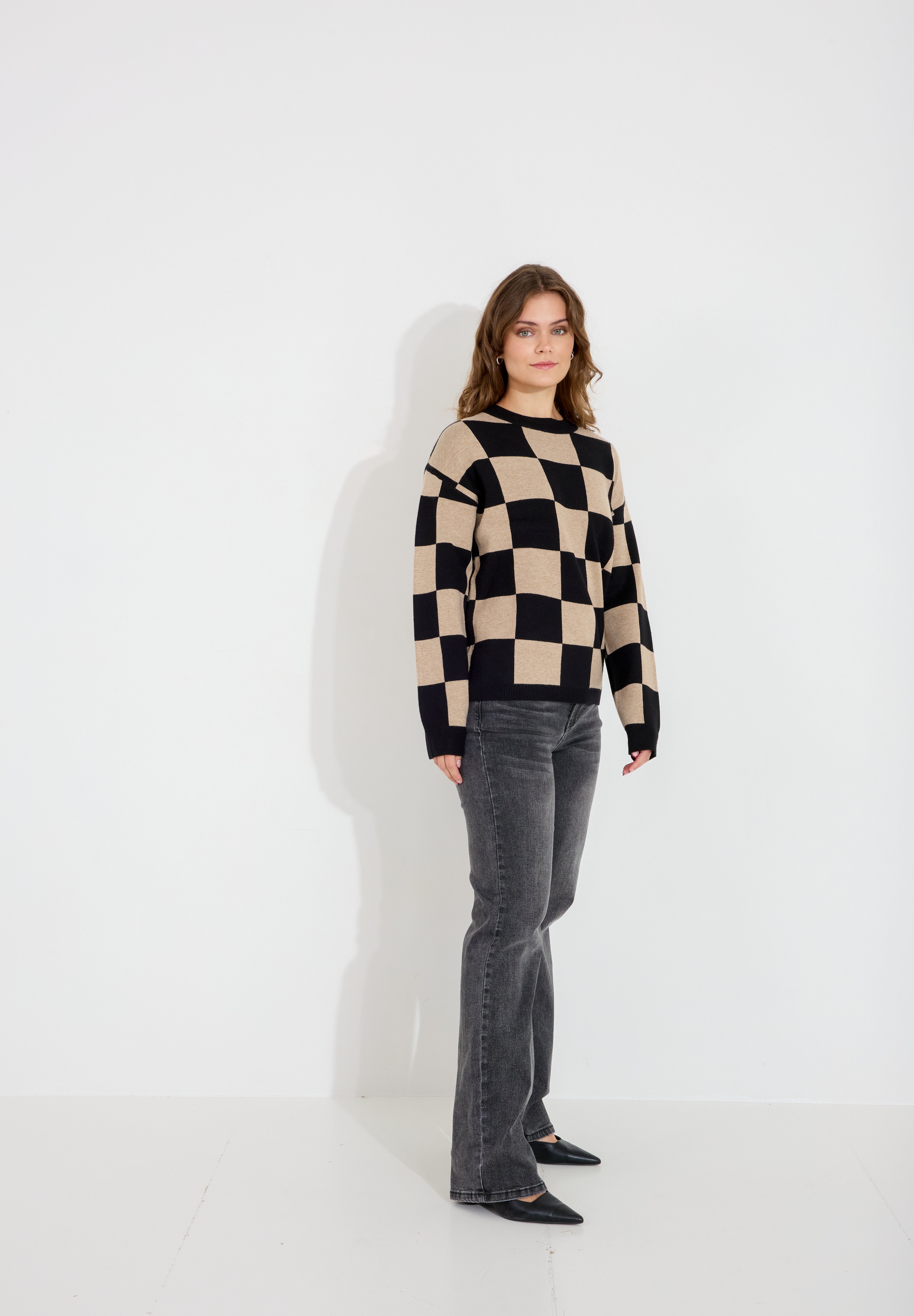 Tröja Chequered - Beige/Svart
