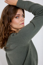 Tröja O-neck - Green Melange
