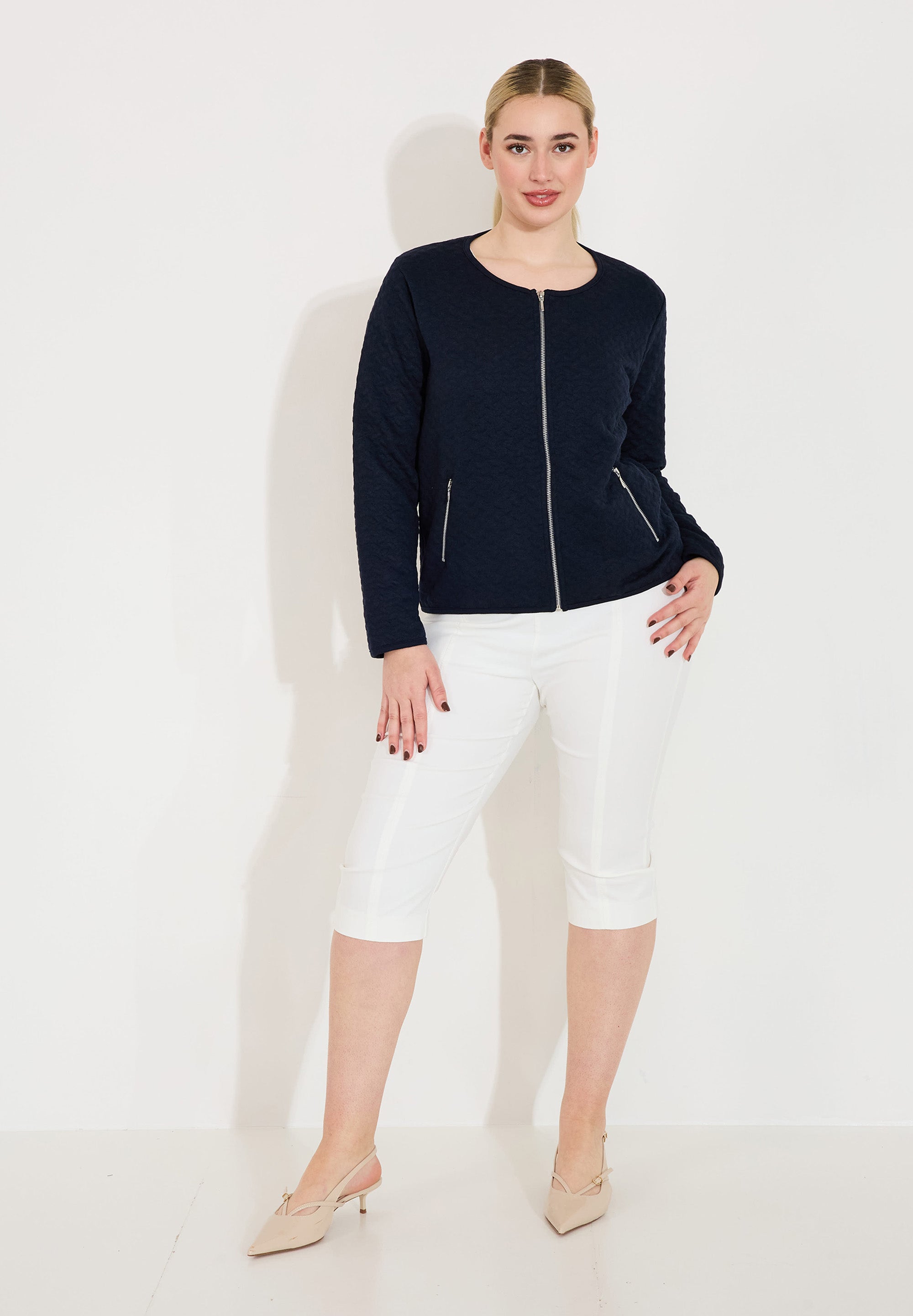 Quiltad zip-jacka – Marinblå
